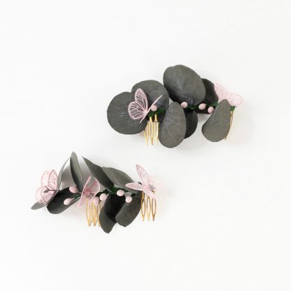 Tocado Eucalipto y mariposas